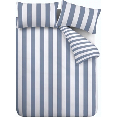Catherine Lansfield Бяло-синьо двойно спално бельо 200x200 cm Cove Stripe - Catherine Lansfield (BD/58100/W/DQS/BL)