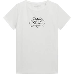 GUESS Бяла тениска за момиче с панделка и надпис Guess
