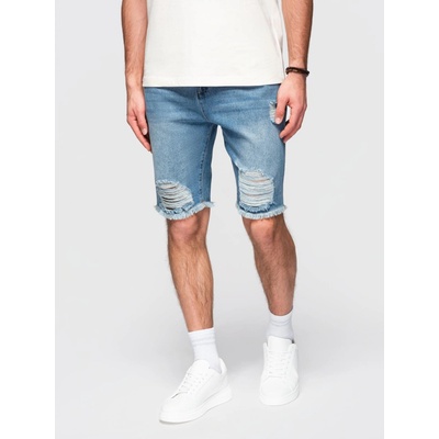 Ombre Men's short denim shorts with rips and holes blue modrá bílá krémová