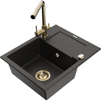 Mexen Enzo гранитна мивка с 1 камера с отцедник и кухненски смесител Duero, черно/злато металик - 6506-75-671600-50 (6506-75-671600-50)