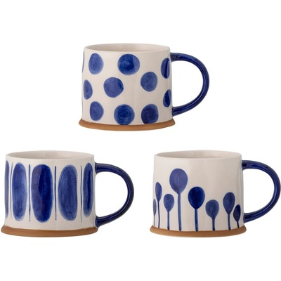 Bloomingville Бяло-сини глинени чаши в комплект от 3 бр. 450 ml Linora - Bloomingville (82055877)