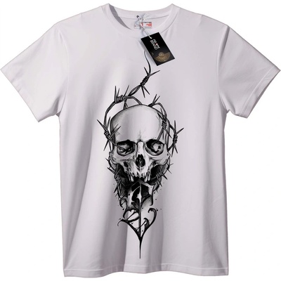 NOONEBRAND Тениска с череп и бодлива тел - XL, White