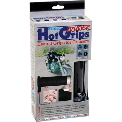 Vyhrievané gripy na motorku Oxford OF697 Hotgrips Essential Cruiser - čierna / chróm pre riadidlá 25 mm (1 ")