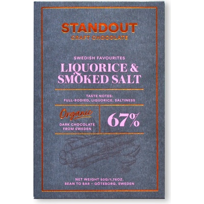 Standout Chocolate 67% LIQUORICE AND BEECH SMOKED SEA SALT BIO 50 g