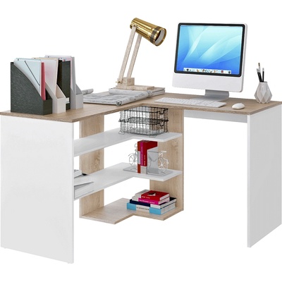 Компютърно бюро ъглово, дъб сонома/бяло, tamari