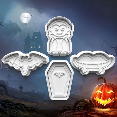 Halloween - Sada 4ks vykrajovačiek s pečiatkou