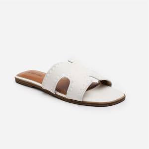 Wheres That From Сандали Wheres That From Women's Where's Sliders Flat Sandals - White