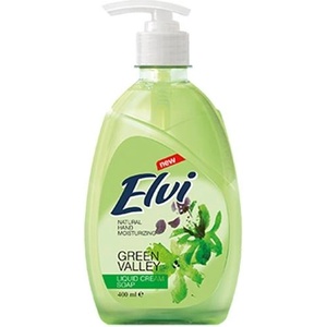 Elvi Течен сапун Elvi, с помпа, билкови листа, 400 ml, зелен