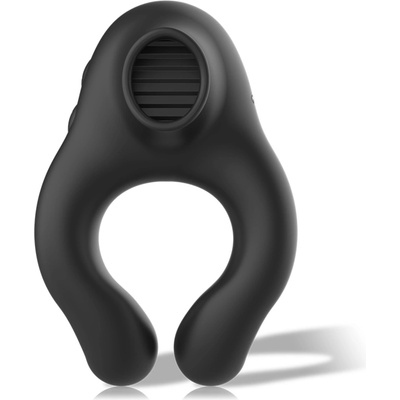 Black & Silver Cock Ring Vibrating & Licking Silicone Rechargeable Black
