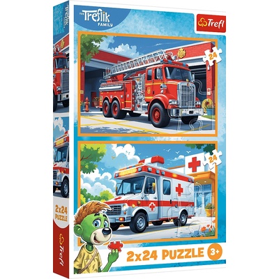 Trefl 2x24 dílků Hasičské auto a sanitka 2v1