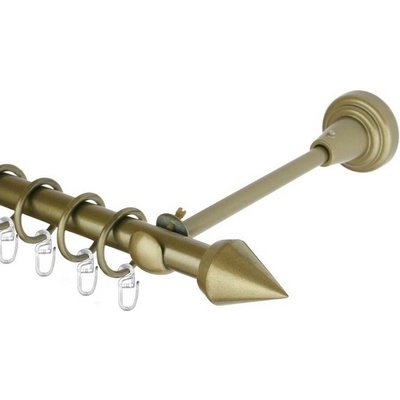 OK-GarnýžeCZ Garnýž kovová jednořadá 16mm Hrot zlatá antik 320 cm do stěny / kroužky s háčkem