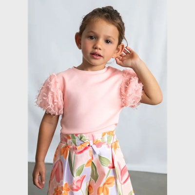 MAYORAL Тениска къс ръкав тюл фантазия Розов цвят за мини момиче Mayoral