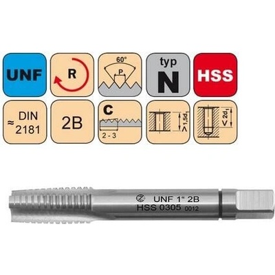 NÁSTROJE CZ Sadový závitník UNF 9/16"-18 I 2B HSS DIN 2181 - 0305 - CZZ0305-UNF-9/16"-18-I-2B
