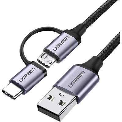 UGREEN Кабел Ugreen - US177, USB-А/Micro USB/USB-C, 1 m, черен (403004)