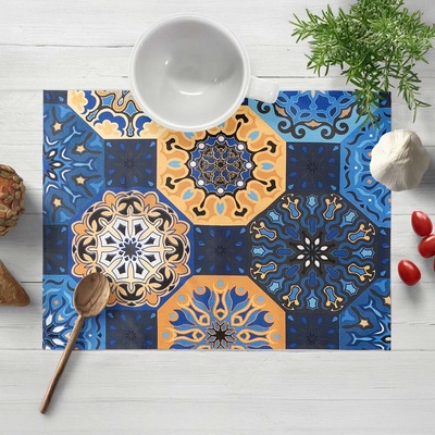 Biante bavlna prestieranie Sandra SA-448 Modro-oranžové marocké dlaždice 30x40 cm