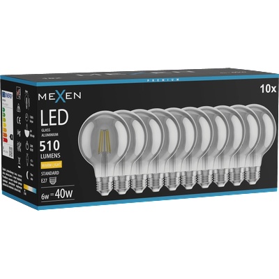 Mexen Vintis 10x LED нажежаема крушка Е27, G80, 6W, Топла светлина - 2700K, 510 lm, димно (L155-E27-0627-70x10)