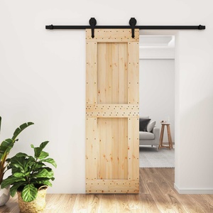 vidaXL Преплъзваща се врата Естествено и черно 70 x 210 cm (3445158)
