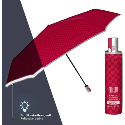 Perletti dámsky plnoautomatický dáždnik Technology reflexný extra flat 21816 red
