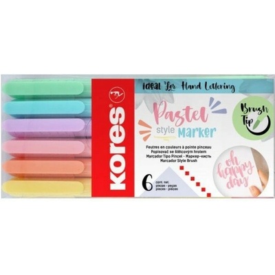 Popisovač KORES Pastel Style so štetcovým hrotom, mix 6 farieb 21462
