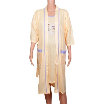 Комплект за бременни в цвят пъпеш нощница и халат