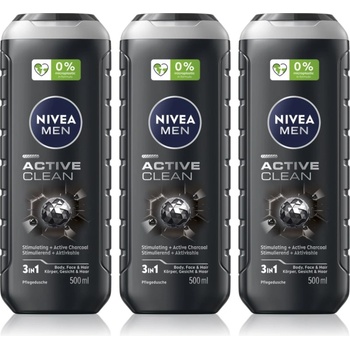 Nivea MEN Active Clean душ-гел за мъже изгодна опаковка 3 x 500 ml