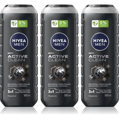 Nivea MEN Active Clean душ-гел за мъже изгодна опаковка 3 x 500 ml