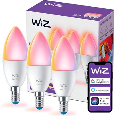 Philips WiZ 8720169075672 LED žiarovka sviečka E14, 4,9W, 470lm, 2200-6500K+RGB, C37,biela, stmievateľná