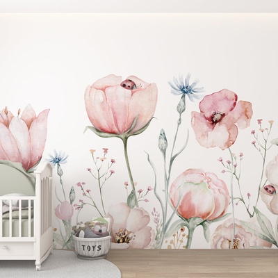 Decono Детски Фототапет Розови Цветя