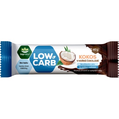 Topnatur Low Carb bezlepková tyčinka s kokosem v hořké čokoládě 40 g