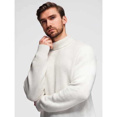 Ombre Clothing Мъжки класически памучен пуловер с поло яка - бял V3 OM-SWTN-0162 Ombre Clothing Ombre Clothing | Byal | МЪЖЕ | XL