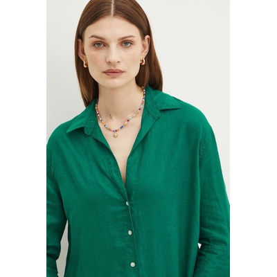 MEDICINE Ленена риза Medicine дамска в зелено със свободна кройка с класическа яка (RS24.KDD902)
