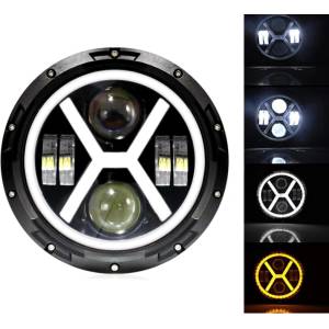  Универсален 7 инча 18см ЛЕД LED фар лампа халоген 12V-24V къси/дълги с DRL дневни светлини мигач бяло-жълто 4000lm за АТ