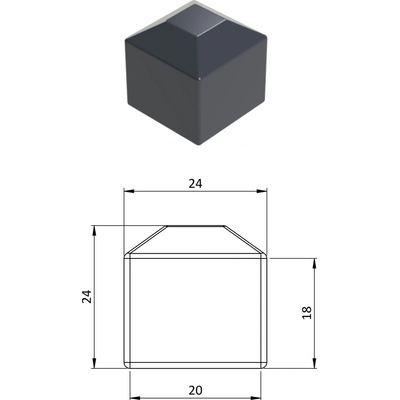 Vonkajšia krytka 20 x 20 mm, plastová PE, antracit