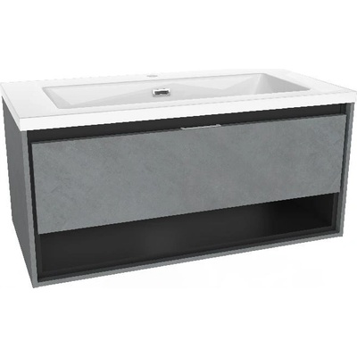 kielle Meara - Skříňka s umyvadlem 90 cm, beton/matná černá 50026S905