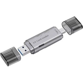 DeTech Четец за карти DeTech, USB Type-C - USB 3.0 OTG, SD, TF, Silver- 17854 (DE-17854)