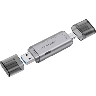 DeTech Четец за карти DeTech, USB Type-C - USB 3.0 OTG, SD, TF, Silver- 17854 (DE-17854)