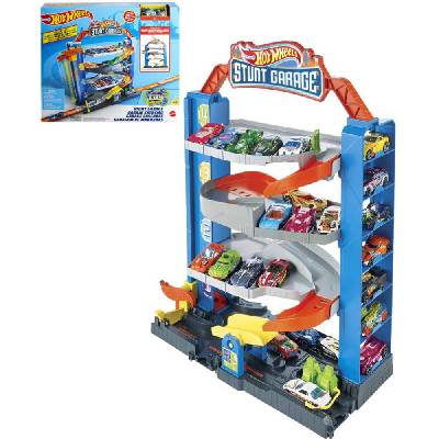 MATTEL HOT WHEELS City kaskadérská přenosná garáž s výtahem set s autíčkem