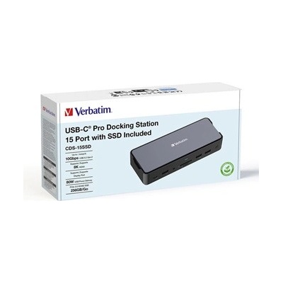 Verbatim 32174 докинг станция, USB-C Pro, 15-порт, 2x HDMI, RJ45, микро SD, USB-A 3.1, USB-C 3.1, сив (32174)