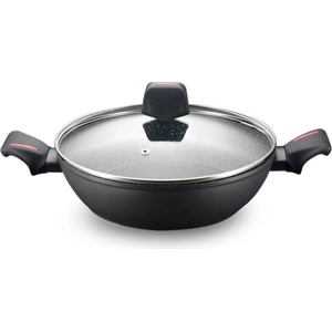 Royalty Line Дълбок тиган Royalty Line RL-FSC28, 28 см, 4.5 л, Стъклен капак, Мраморно покритие, Индукция, Черен (999RLFSC28) - topmarket