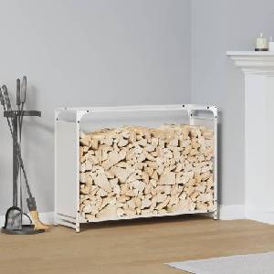 vidaXL Стойка за дърва, бяла, 90x28x65 см, студеновалцувана стомана (864204)