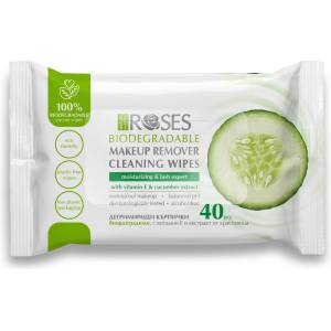 Nature of Agiva Roses Влажни дегримиращи кърпички с екстракт от краставица, 40 броя - baby