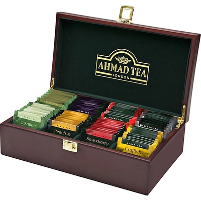 AHMAD TEA Keeper drevená kazeta čiernych a zelených čajov 80 sáčkov