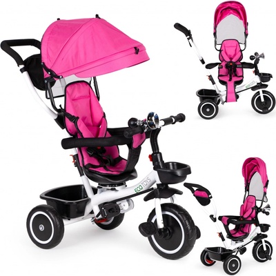 Ecotoys se stříškou a vodící tyčí růžová