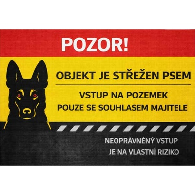 ⚠️ Cedule Objekt je střežen psem – vstup na vlastní riziko (na šířku) - A3 - 30x42 cm / Plast tl. 3 mm