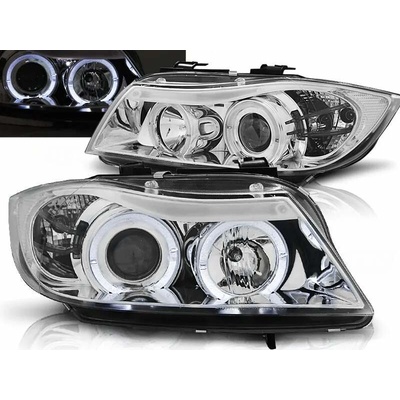 Přední světla BMW E90, E91 03.05-08.08, Angel Eyes - chrom H7+H1