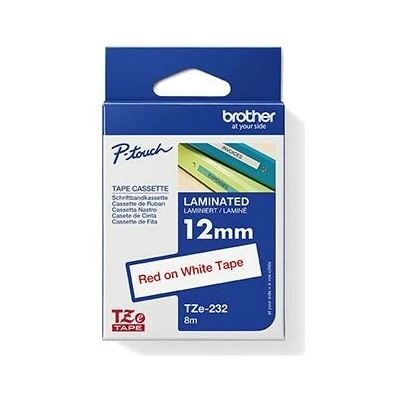 páska BROTHER TZ232 červené písmo, biela páska Tape (12mm) (TZE232)
