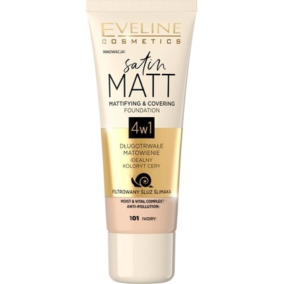 Eveline Cosmetics Satin Matt zmatňujúci make-up s extraktom zo slimáka 101 Ivory 30 ml