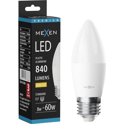 Mexen Nova LED крушка E27, C37, 8W, Топла - 3000K, 840 lm - L102-E27-0830-01 (L102-E27-0830-01)
