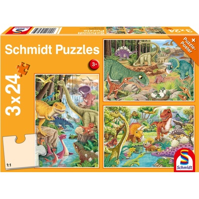 Schmidt Spiele Пъзел Schmidt от 3 x 24 части - Динозавърско забавление (56465)