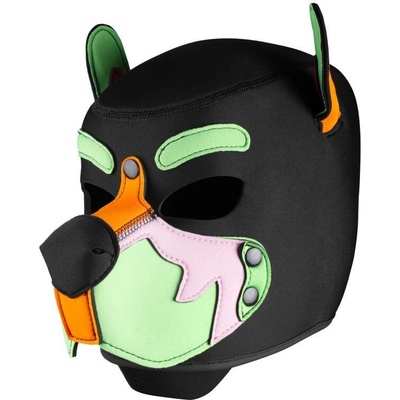 COSPLAY Neoprene Wolf Gang Black Orange Green Hood barevná neoprenová psí maska